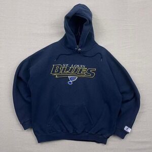 VTG 90s Logo Athletic St. Louis Blues NHL Embroidered Pullover Navy Blue Hoodie‎